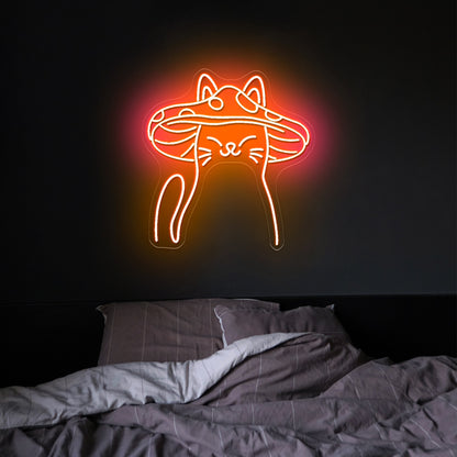 Mushroom Cat Neon Sign Cute Cat Led Signs For Bedroom