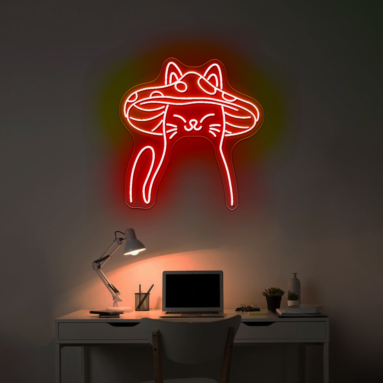Mushroom Cat Neon Sign Cute Cat Led Signs For Bedroom