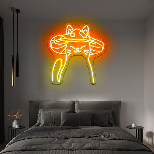 Mushroom Cat Neon Sign Cute Cat Led Signs For Bedroom