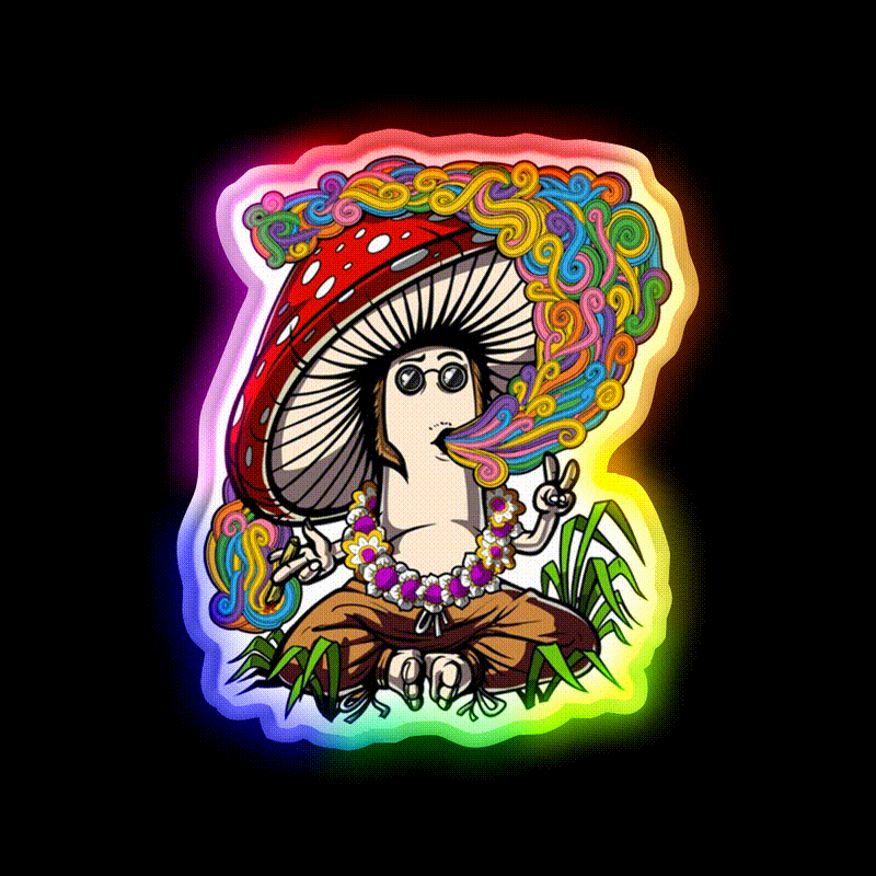 Mushroom Hippie Stoner Hemp Inspired Green Leaf Led Neon Sign Rgb Color - LED neon sign close-up detail
