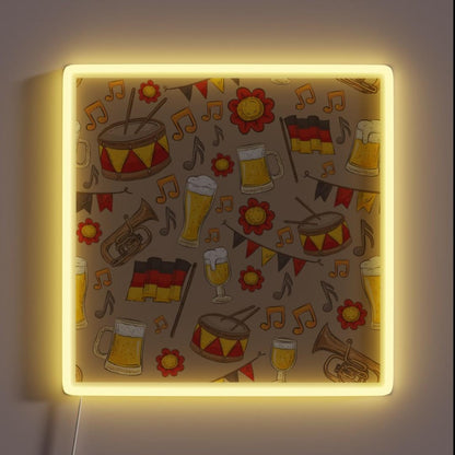 Music And Beer Oktoberfest Pattern Beige Rgb Led Neon Sign - Custom LED neon sign front view