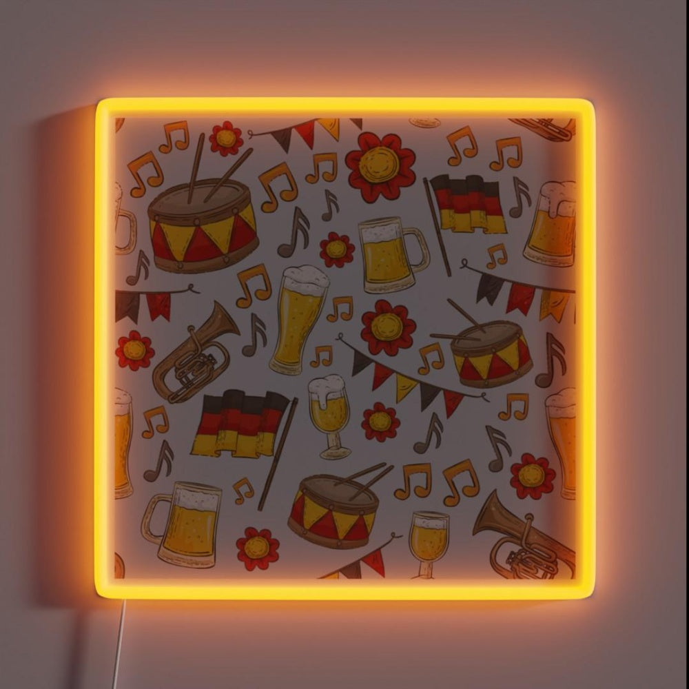 Music And Beer Oktoberfest Pattern Bone Rgb Led Neon Sign - Custom LED neon sign front view
