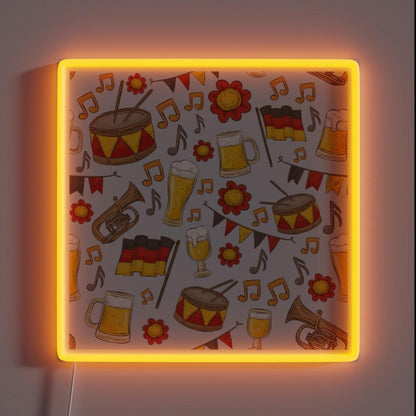 Music And Beer Oktoberfest Pattern Bone Rgb Led Neon Sign - Custom LED neon sign front view