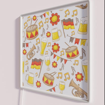 Music And Beer Oktoberfest Pattern Bone Rgb Led Neon Sign - Neon sign mounted on wall in room