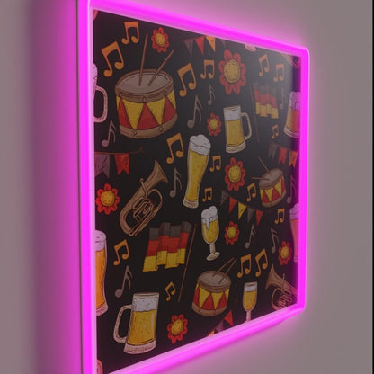 Music And Beer Oktoberfest Pattern Charcoal Rgb Led Neon Sign - LED neon sign close-up detail