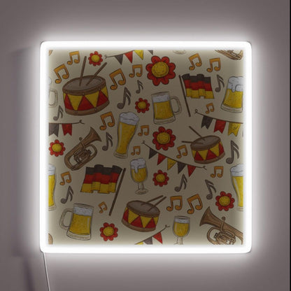 Music And Beer Oktoberfest Pattern Cream Rgb Led Neon Sign - Custom LED neon sign front view