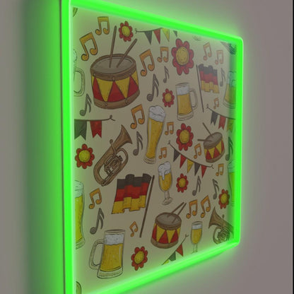 Music And Beer Oktoberfest Pattern Cream Rgb Led Neon Sign - LED neon sign close-up detail