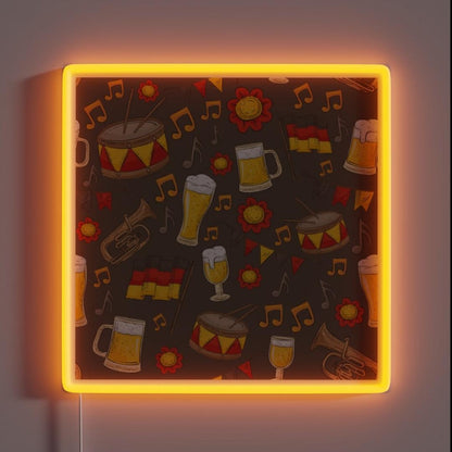 Music And Beer Oktoberfest Pattern Dark Chocolate Rgb Led Neon Sign - Custom LED neon sign front view