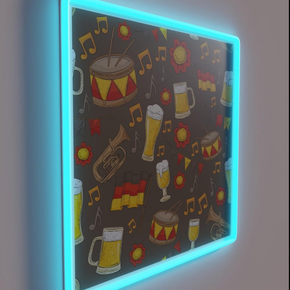 Music And Beer Oktoberfest Pattern Dark Chocolate Rgb Led Neon Sign - LED neon sign close-up detail