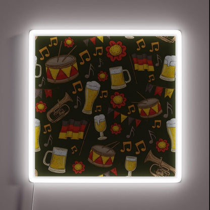 Music And Beer Oktoberfest Pattern Forest Green Rgb Led Neon Sign - Custom LED neon sign front view