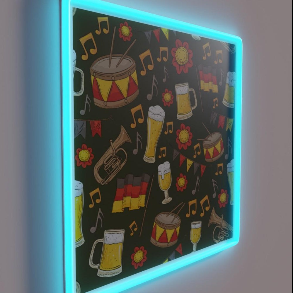 Music And Beer Oktoberfest Pattern Forest Green Rgb Led Neon Sign - LED neon sign close-up detail
