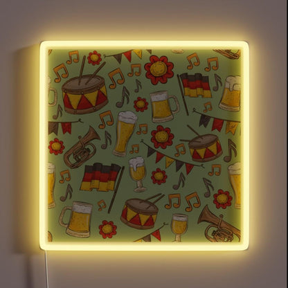 Music And Beer Oktoberfest Pattern Key Lime Rgb Led Neon Sign - Custom LED neon sign front view