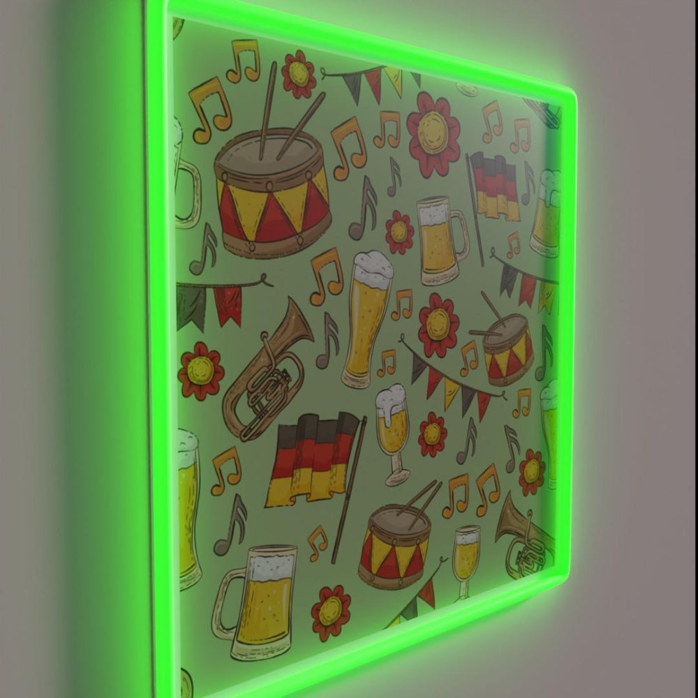 Music And Beer Oktoberfest Pattern Key Lime Rgb Led Neon Sign - LED neon sign close-up detail