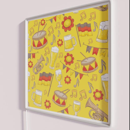 Music And Beer Oktoberfest Pattern Marigold Rgb Led Neon Sign - Neon sign mounted on wall in room