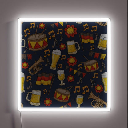 Music And Beer Oktoberfest Pattern Navy Rgb Led Neon Sign - Custom LED neon sign front view
