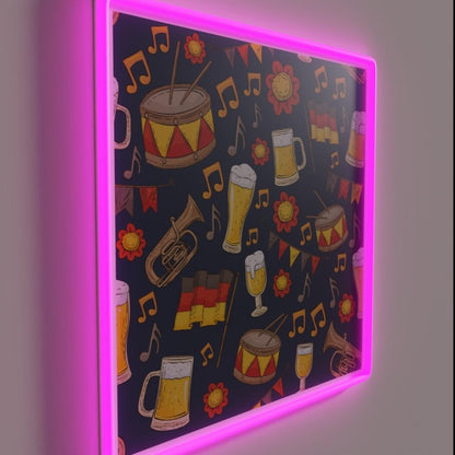 Music And Beer Oktoberfest Pattern Navy Rgb Led Neon Sign - LED neon sign close-up detail