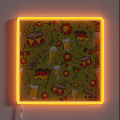Music And Beer Oktoberfest Pattern Olive Rgb Led Neon Sign - Custom LED neon sign front view