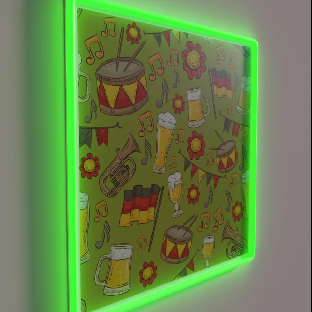 Music And Beer Oktoberfest Pattern Olive Rgb Led Neon Sign - LED neon sign close-up detail