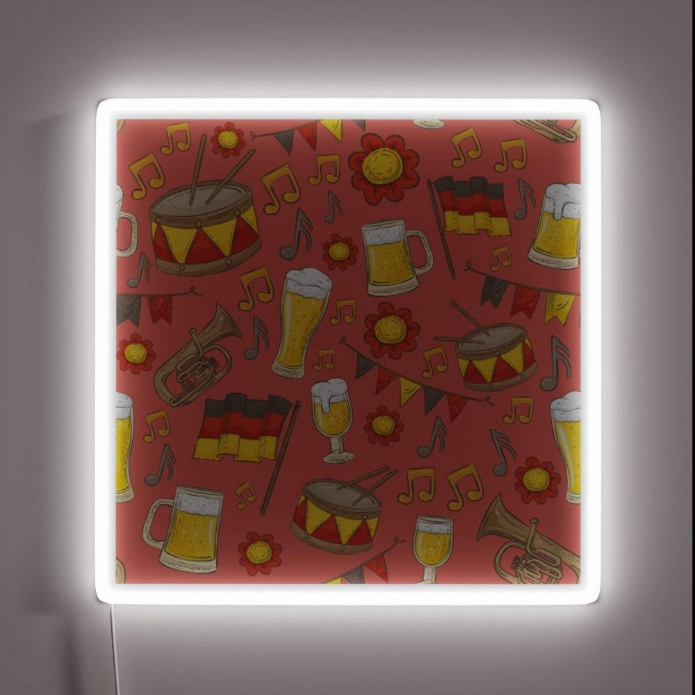Music And Beer Oktoberfest Pattern Peach Rgb Led Neon Sign - Custom LED neon sign front view