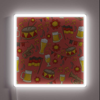 Music And Beer Oktoberfest Pattern Peach Rgb Led Neon Sign - Custom LED neon sign front view