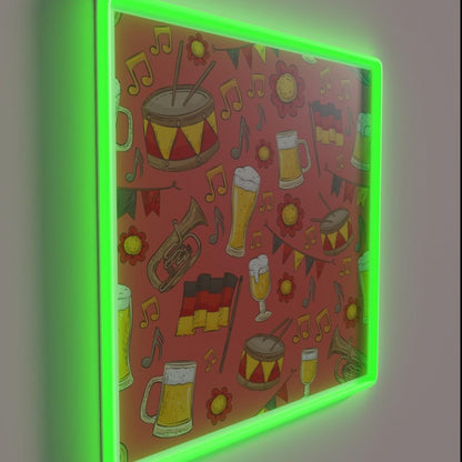 Music And Beer Oktoberfest Pattern Peach Rgb Led Neon Sign - LED neon sign close-up detail