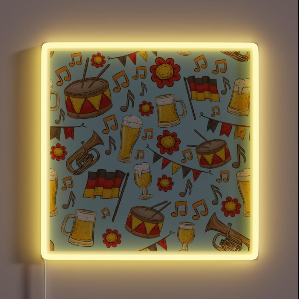 Music And Beer Oktoberfest Pattern Sky Blue Rgb Led Neon Sign - Custom LED neon sign front view