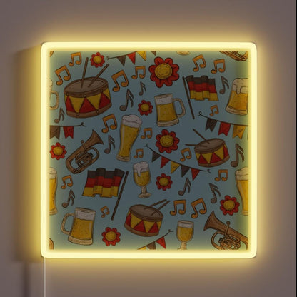 Music And Beer Oktoberfest Pattern Sky Blue Rgb Led Neon Sign - Custom LED neon sign front view
