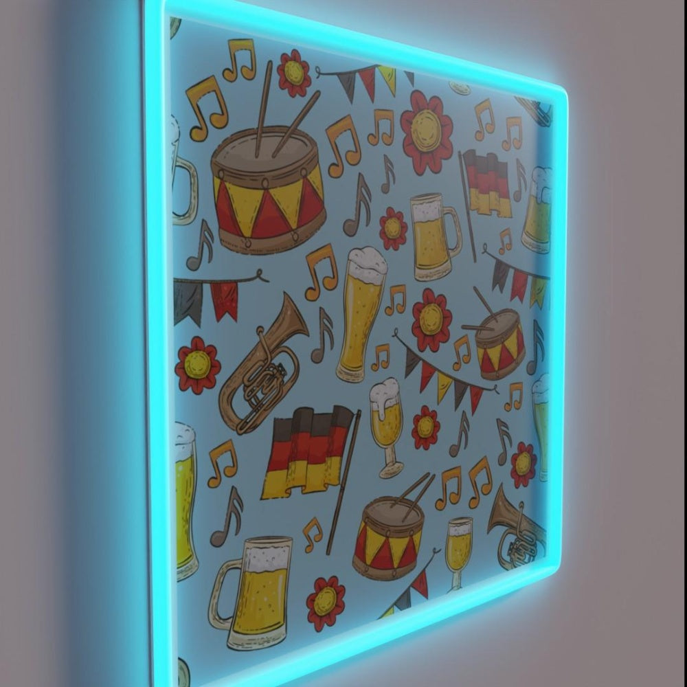 Music And Beer Oktoberfest Pattern Sky Blue Rgb Led Neon Sign - LED neon sign close-up detail