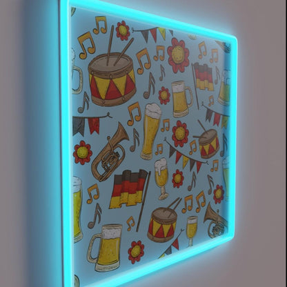 Music And Beer Oktoberfest Pattern Sky Blue Rgb Led Neon Sign - LED neon sign close-up detail