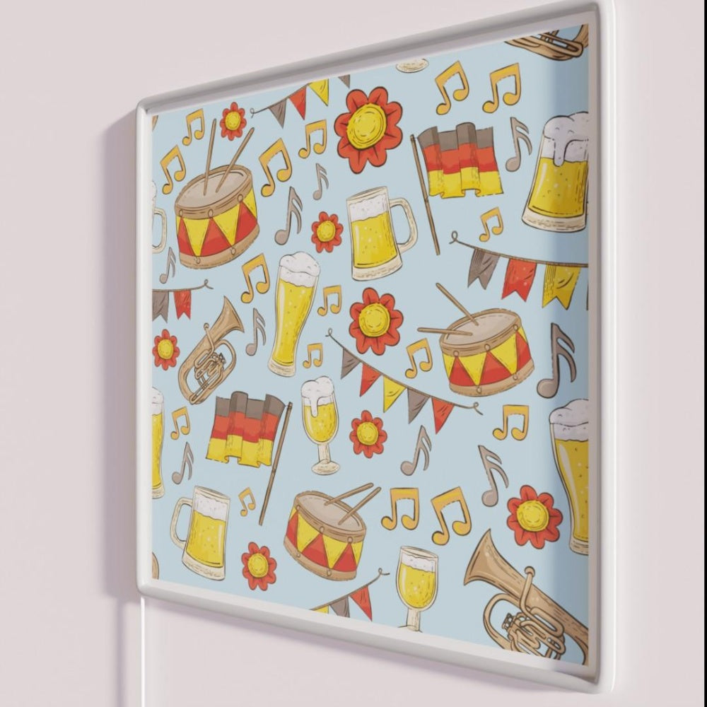 Music And Beer Oktoberfest Pattern Sky Blue Rgb Led Neon Sign - Neon sign mounted on wall in room