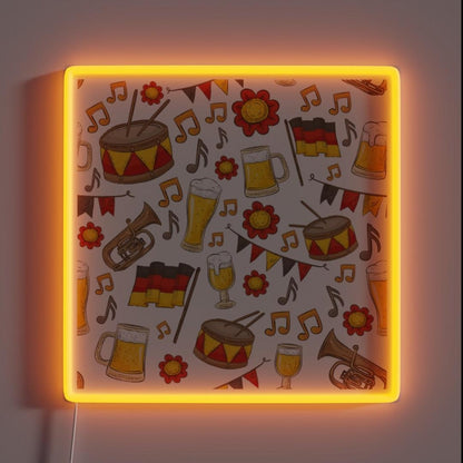 Music And Beer Oktoberfest Pattern White Rgb Led Neon Sign - Custom LED neon sign front view