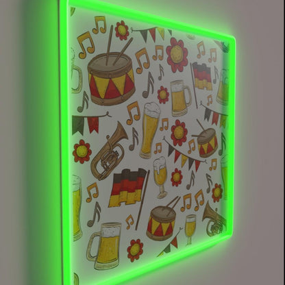 Music And Beer Oktoberfest Pattern White Rgb Led Neon Sign - LED neon sign close-up detail