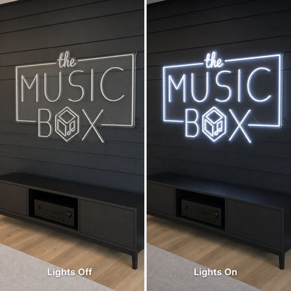 Music Box LED Neon Sign Man Cave Neon Sign day and night comparison