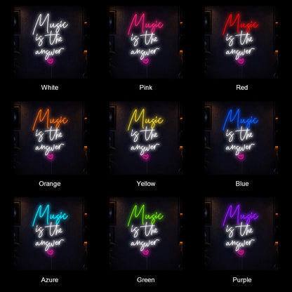 Music Is The Answer Heart LED Neon Sign color grid