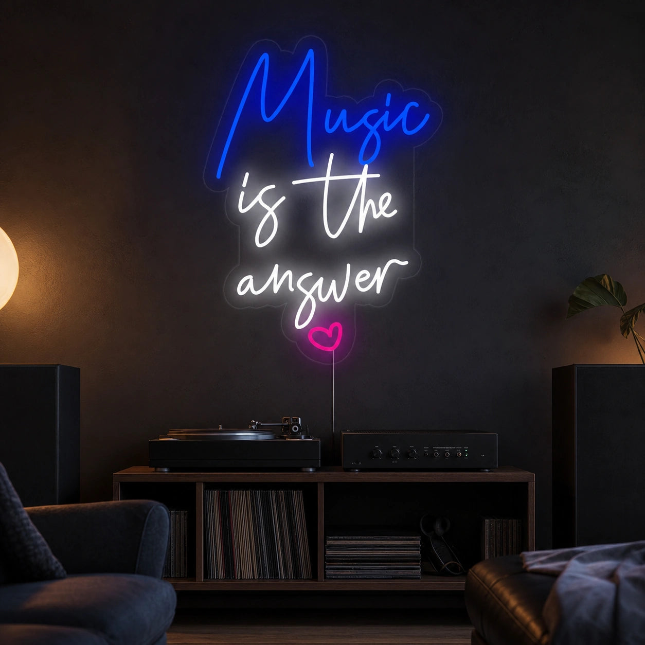 Music Is The Answer LED Neon Sign Garage Neon Sign real lifestyle scene