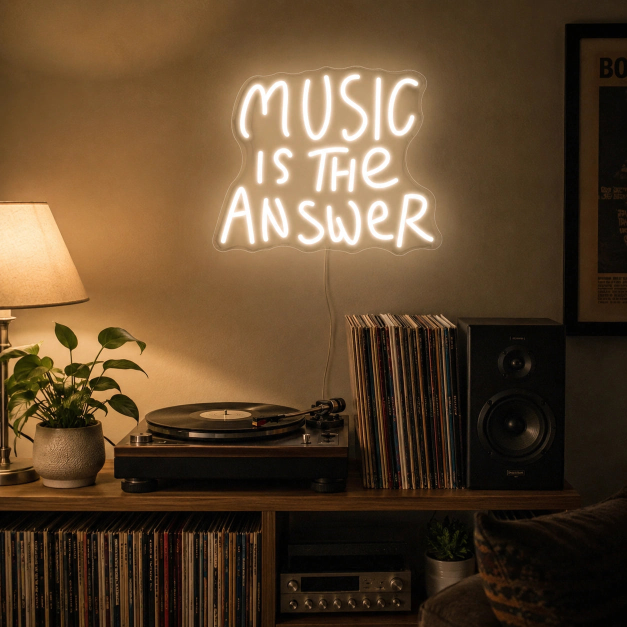 Music Is The Answer Neon Sign Wall Art LED Neon Sign real lifestyle scene