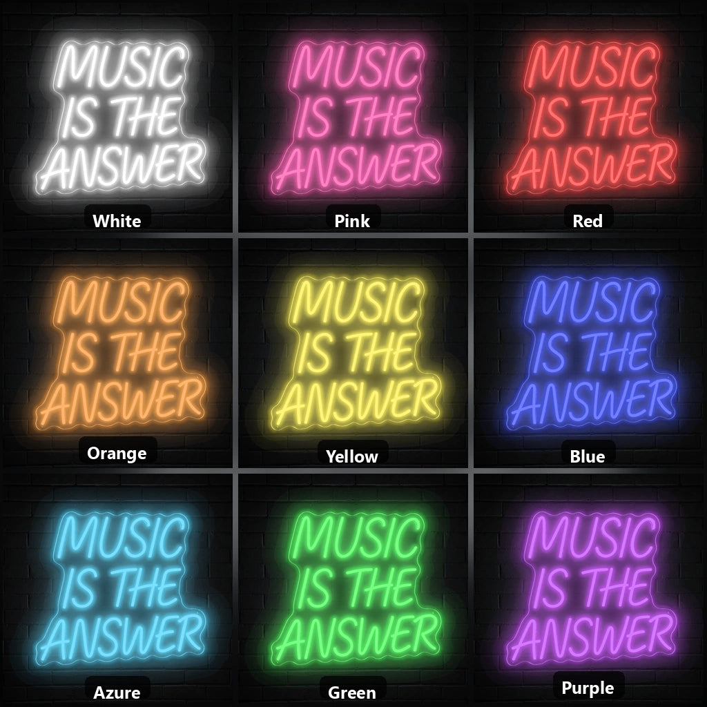 Music Is The Answer Wall Decor LED Neon Sign Garage Neon Sign color grid