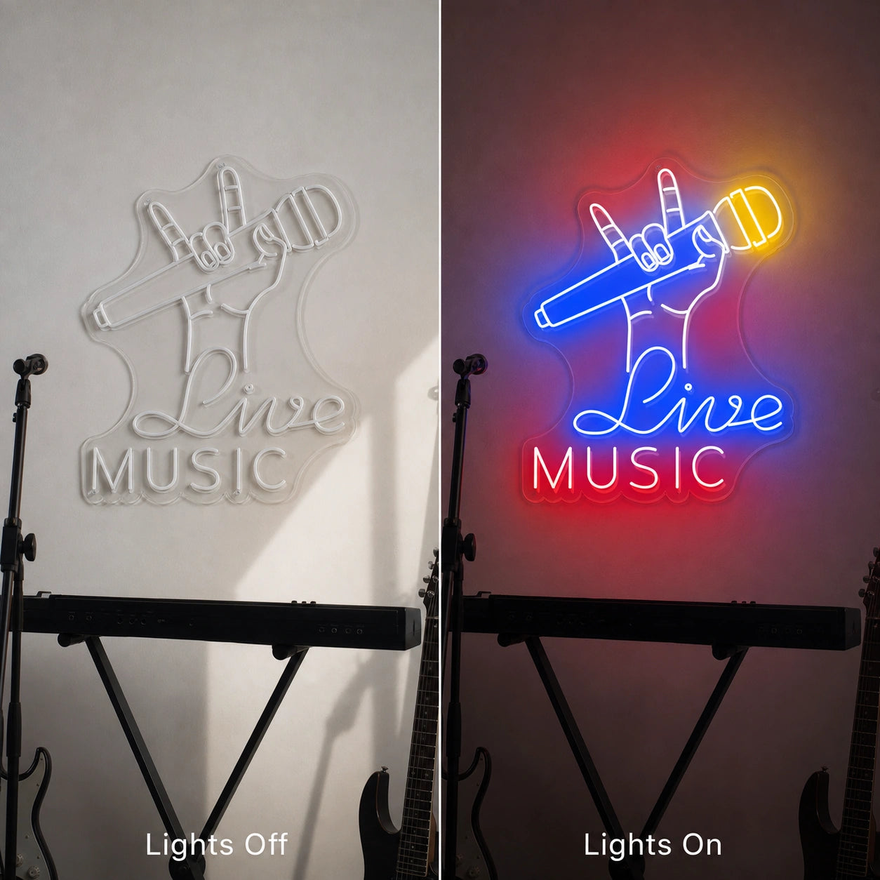 Music LED Neon Sign Garage Neon Sign day and night comparison