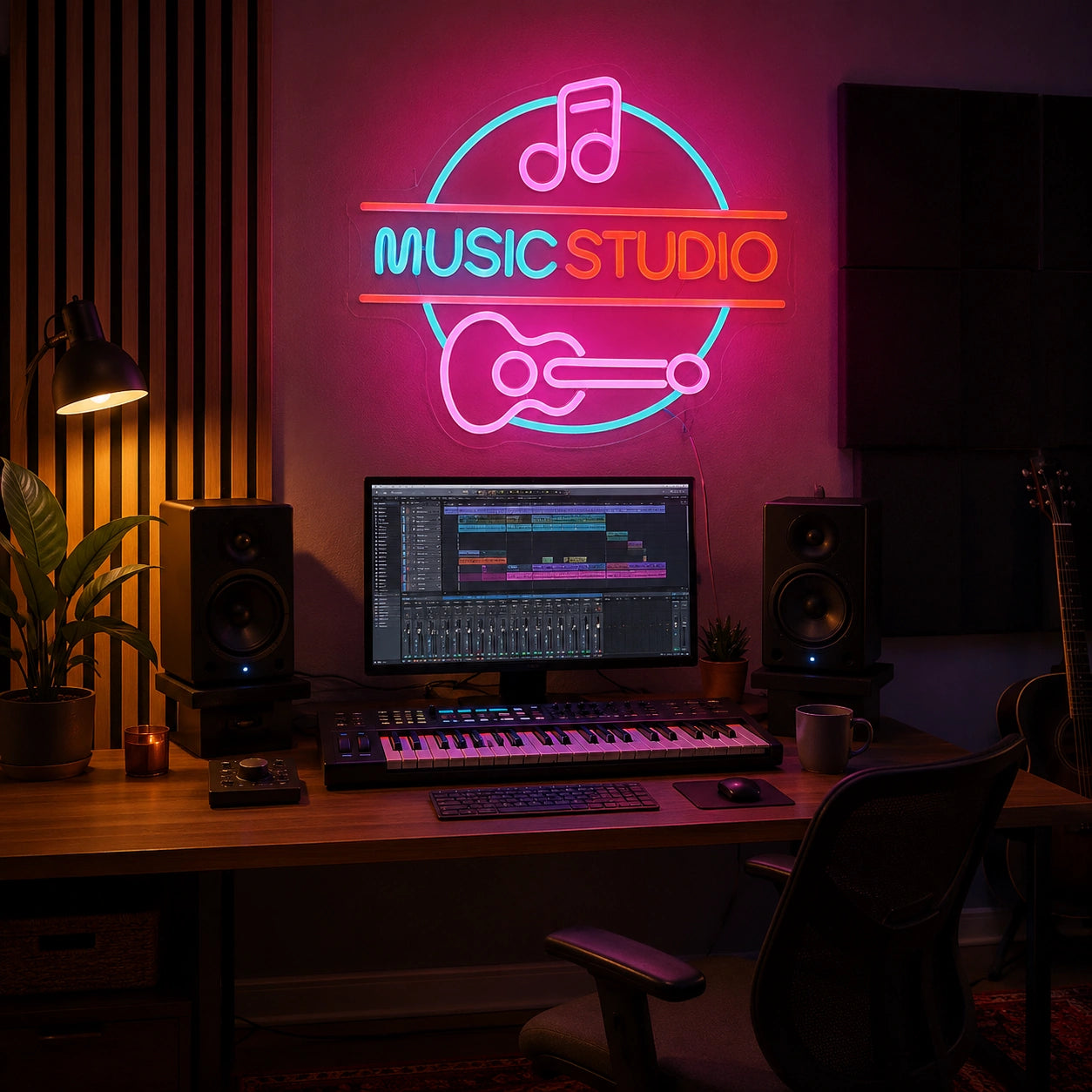 Music Studio Guitar LED Neon Sign real lifestyle scene