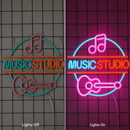 Music Studio LED Neon Sign Garage Man Cave Neon Sign day and night comparison