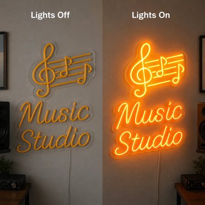 Music Studio Notes Neon Sign LED Neon Sign day and night comparison