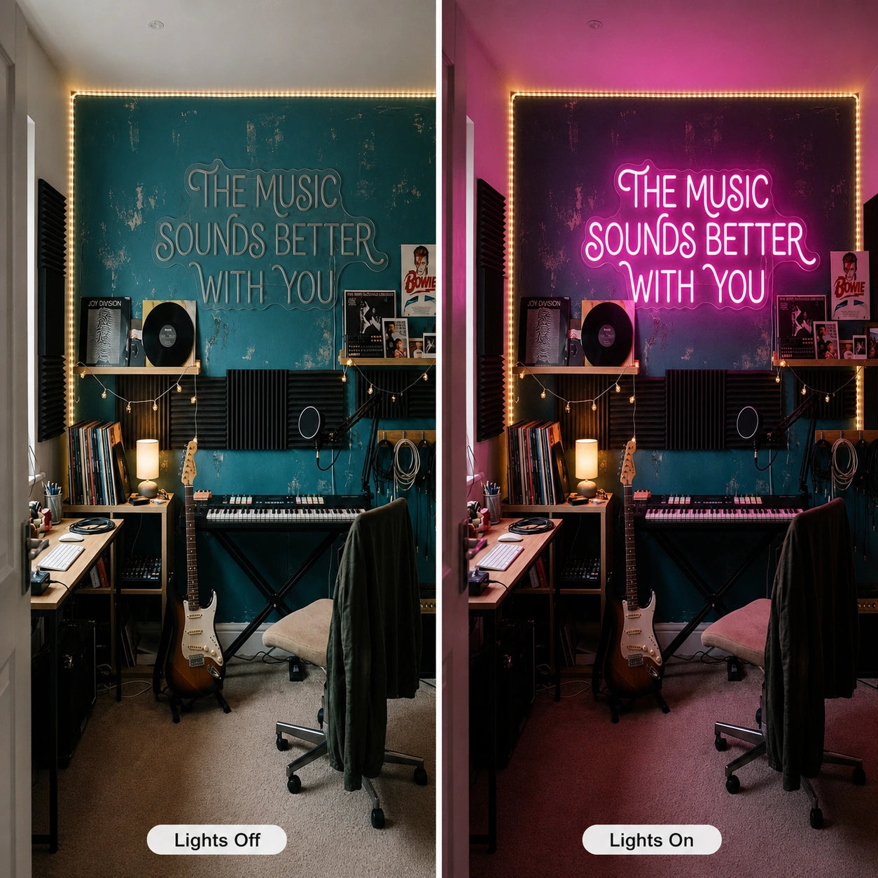 Music You See LED Neon Sign Garage Man Cave Neon Sign day and night comparison