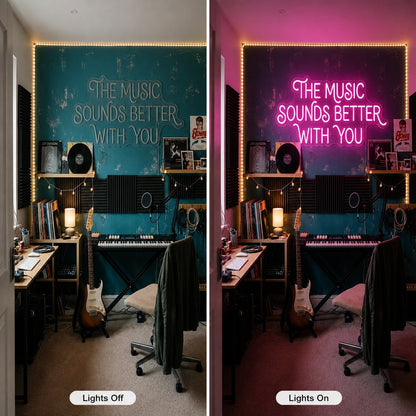 Music You See LED Neon Sign Garage Man Cave Neon Sign day and night comparison