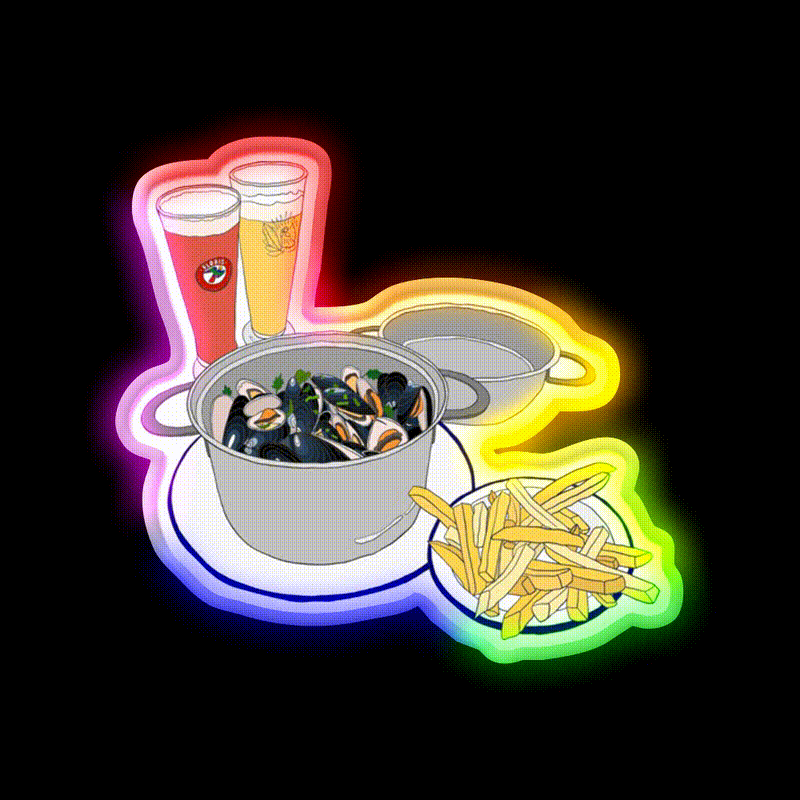 Mussels From Brussels Beer Bar Decor Led Neon Sign Rgb Color - LED neon sign close-up detail