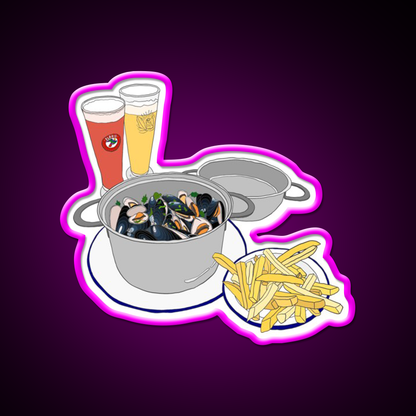 Mussels From Brussels Beer Bar Decor Led Neon Sign Rgb Color - Neon sign mounted on wall in room