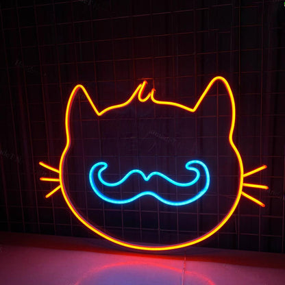 Mustache Cat Face Led Sign Bedroom Decor | Shineneon