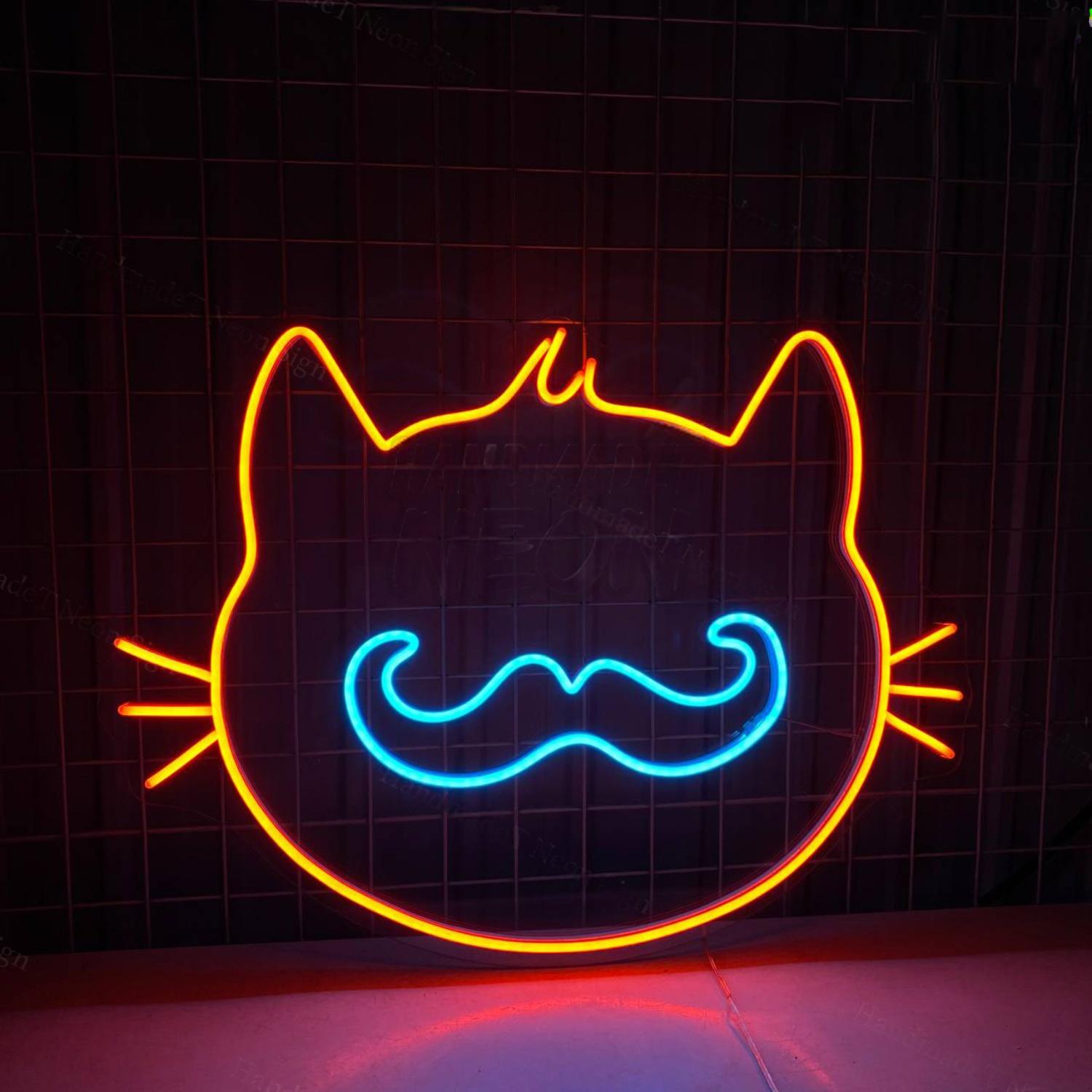 Mustache Cat Face Led Sign Bedroom Decor | Shineneon