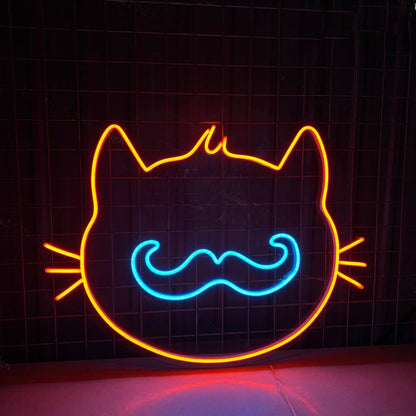 Mustache Cat Face Led Sign Bedroom Decor | Shineneon