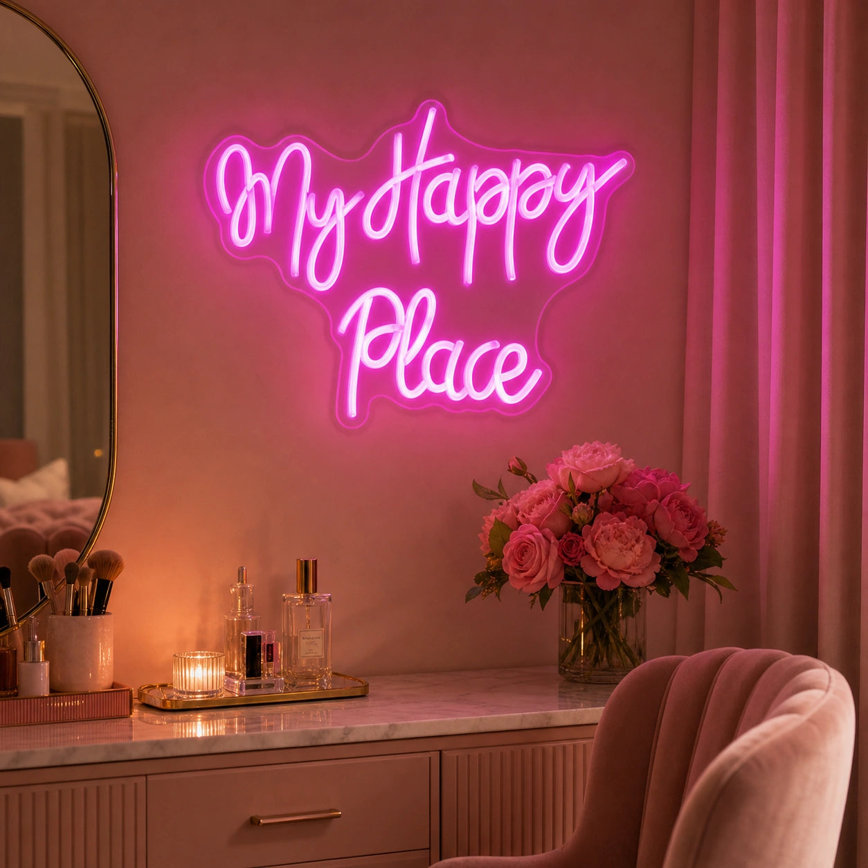 My Happy Place LED Neon Sign Garage Man Cave Neon Sign real lifestyle scene