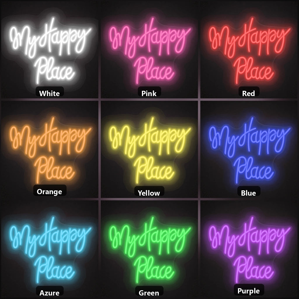 My Happy Place LED Neon Sign Garage Man Cave Neon Sign color grid